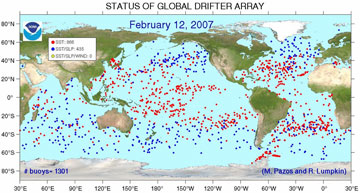 global drifter array status from december 2005, description follows