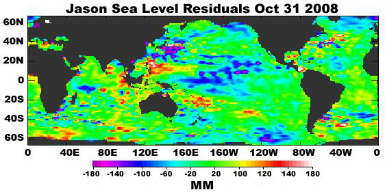 sea levels collected by the Jason-1 mission on February 22, 2005